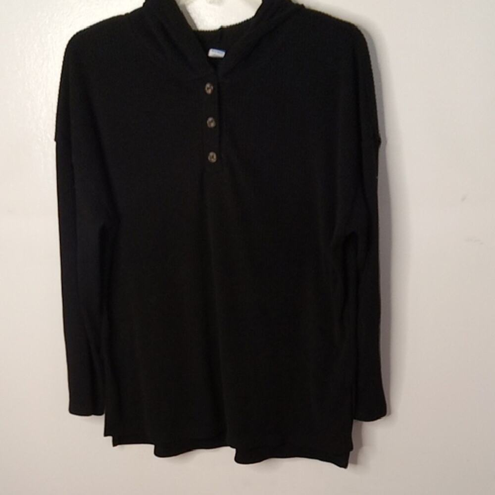 Old Navy Women's Medium Chic Black Hooded Top with Button Accents. Athleisure,